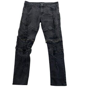 CJ Black Premium Mens Jeans Size 34/30 Black Denim Distressed Grunge Pleated Y2K